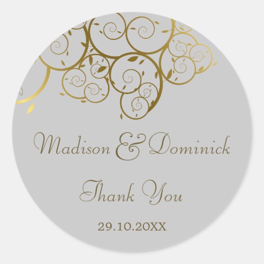 ゴールデンエレガントスパイラルつる植物スタイリッシュクラッシー結婚ズ ラウンドシール (正面)