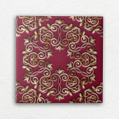 ゴールデンエレガントスワールとバーガンディーレッドのカーブ タイル