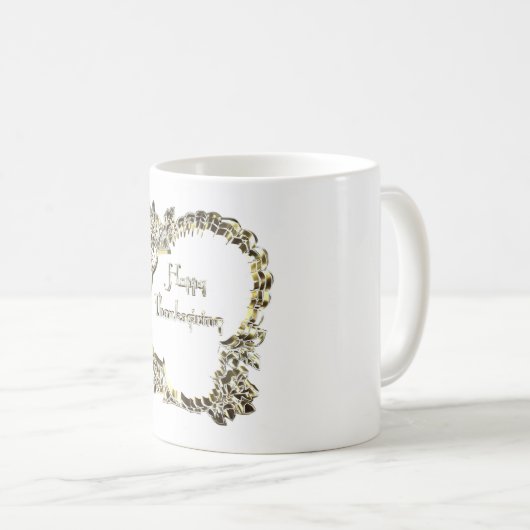 ゴールデンエレガントターキーハッピーサンクスギビング文字 コーヒーマグカップ (正面右)