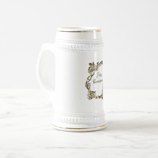 ゴールデンエレガントターキーハッピーサンクスギビング文字 ビールジョッキ (正面左)
