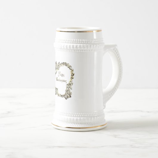 ゴールデンエレガントターキーハッピーサンクスギビング文字 ビールジョッキ (正面右)