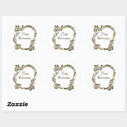 ゴールデンエレガントターキーハッピーサンクスギビング文字 ラウンドシール (シート)