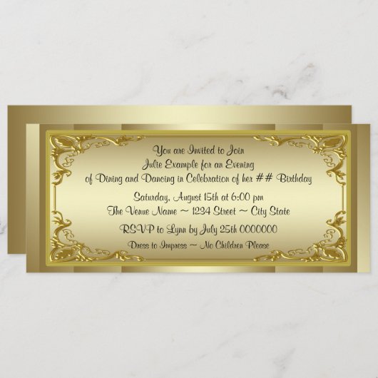 ゴールデンエレガントチケットバースデーパーティー 招待状 (正面/裏面)