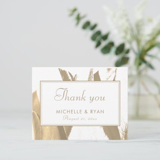 ゴールデンエレガントチューリップフローラ結婚写真のカード ポストカード (スタンド正面)