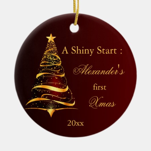 ゴールデンエレガントツリーベビー初めてのクリスマス セラミックオーナメント (正面)
