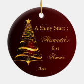 ゴールデンエレガントツリーベビー初めてのクリスマス セラミックオーナメント (裏面)