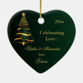 ゴールデンエレガントツリー新しい初めてのクリスマス セラミックオーナメント (裏面)