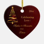 ゴールデンエレガントツリー新しい初めてのクリスマス セラミックオーナメント (正面)