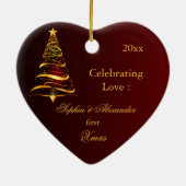 ゴールデンエレガントツリー新しい初めてのクリスマス セラミックオーナメント (裏面)