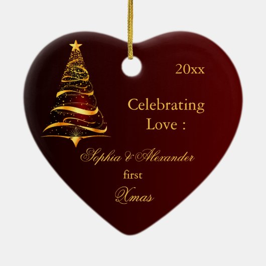 ゴールデンエレガントツリー新しい初めてのクリスマス セラミックオーナメント (裏面)