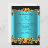 ゴールデンエレガントティール(緑がかった色)ブルーイエローローズズ誕生日 招待状 (裏面)