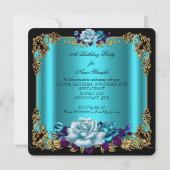 ゴールデンエレガントティール（緑がかった色）ブルーパープルバラ誕生日2 招待状 (裏面)