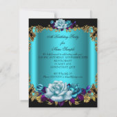 ゴールデンエレガントティール（緑がかった色）ブルーパープルバラ誕生日 招待状 (裏面)