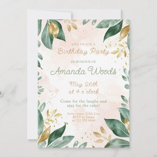 ゴールデンエレガントデザイン、紅葉誕生日 招待状 (正面)