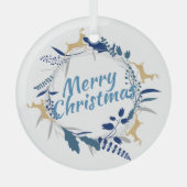 ゴールデンエレガントトナカイフローラクリスマスリース ガラスオーナメント (正面)