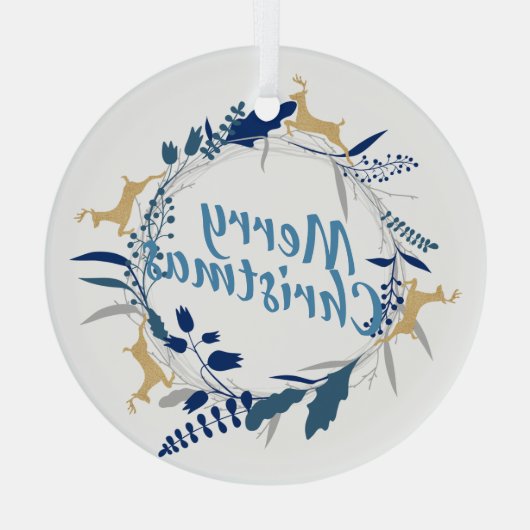 ゴールデンエレガントトナカイフローラクリスマスリース ガラスオーナメント (裏面)