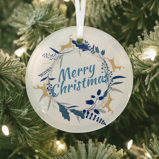 ゴールデンエレガントトナカイフローラクリスマスリース ガラスオーナメント (インサイチュ)