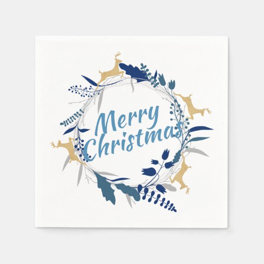 ゴールデンエレガントトナカイフローラクリスマスリース スタンダードカクテルナプキン (正面)