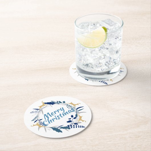 ゴールデンエレガントトナカイフローラクリスマスリース ラウンドペーパーコースター (インサイチュ)