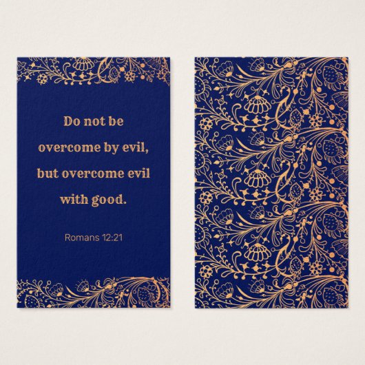 ゴールデンエレガントネイビーブルーパターン聖書ブックマーク (正面&裏面)