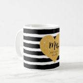 ゴールデンエレガントハートブラックストライプたった今結婚しました コーヒーマグカップ (正面左)