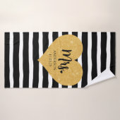 ゴールデンエレガントハートブラックストライプたった今結婚しました バスタオル (バスタオル)