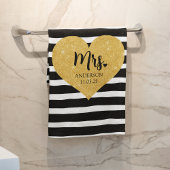 ゴールデンエレガントハートブラックストライプたった今結婚しました バスタオル