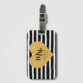 ゴールデンエレガントハートブラックストライプたった今結婚しました ラゲッジタグ (正面縦)
