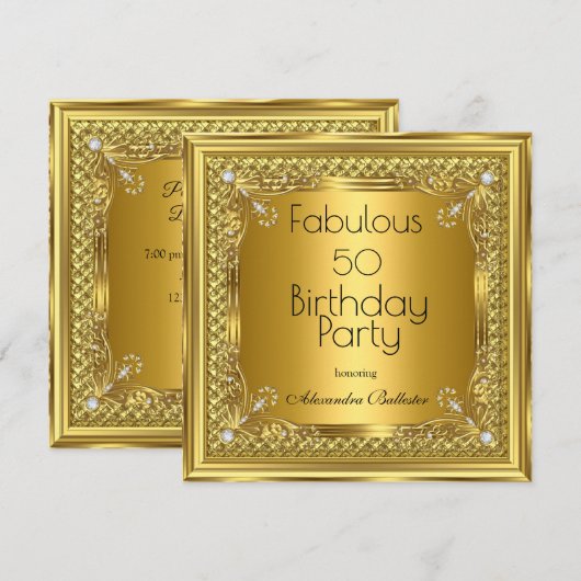 ゴールデンエレガントバースデーパーティー金ゴールドダイヤモンド 招待状 (正面/裏面)