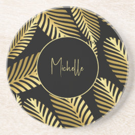 ゴールデンエレガントパームリーフパターン装飾用クッション コースター