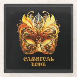 ゴールデンエレガントフェザーヴェネチアンマスク ガラスコースター