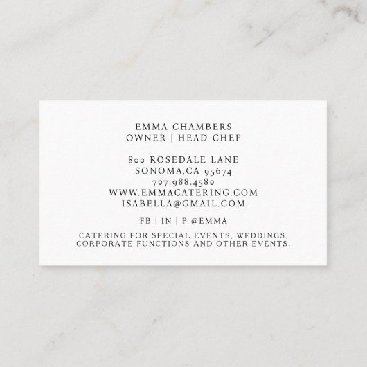 ゴールデンエレガントフォークカテラーメニューの名刺 名刺 (裏面)