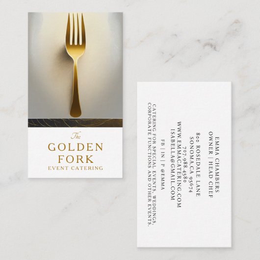 ゴールデンエレガントフォークカテラーメニューの名刺 名刺 (正面/裏面)