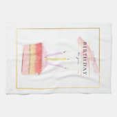 ゴールデンエレガントフレームお誕生日ケーキスライス キッチンタオル (横)