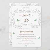 ゴールデンエレガントフローラスウィート16サプライズパーティー 招待状 (正面/裏面)