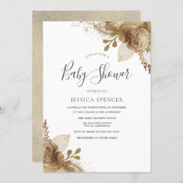 ゴールデンエレガントフローラニュートラルベビーシャワー招待状 招待状