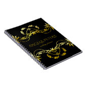 ゴールデンエレガントフローラフィリグリーオーナメントオンブラック ノートブック (右側)