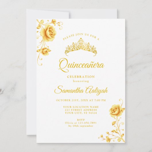 ゴールデンエレガントフローラホワイト&金ゴールドキンセアニェラ 招待状 (正面)