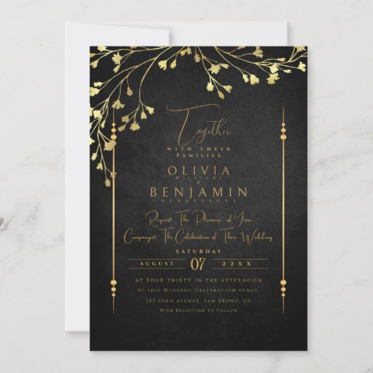 ゴールデンエレガントフローラレスフレーム結婚式招待状 招待状 (正面)