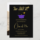 ゴールデンエレガントブラック卒業式パーティー 招待状 (正面/裏面)