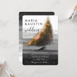 ゴールデンエレガントボート白黒ウォーター結婚カラー 招待状