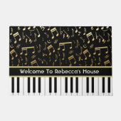 ゴールデンエレガントミュージックノートのピアノ鍵 ドアマット (正面)