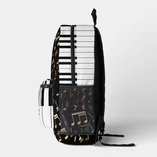 ゴールデンエレガントミュージックノートのピアノ鍵 プリントバックパック (右)