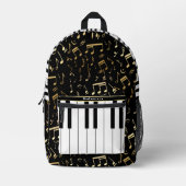 ゴールデンエレガントミュージックノートのピアノ鍵 プリントバックパック (正面)