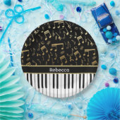 ゴールデンエレガントミュージックノートのピアノ鍵 ペーパープレート (パーティー)