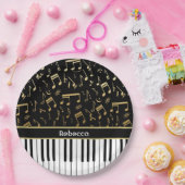 ゴールデンエレガントミュージックノートのピアノ鍵 ペーパープレート (パーティー)