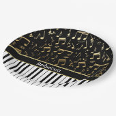 ゴールデンエレガントミュージックノートのピアノ鍵 ペーパープレート (アングル)