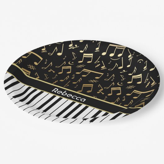 ゴールデンエレガントミュージックノートのピアノ鍵 ペーパープレート (アングル)