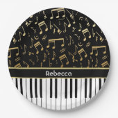 ゴールデンエレガントミュージックノートのピアノ鍵 ペーパープレート (正面)