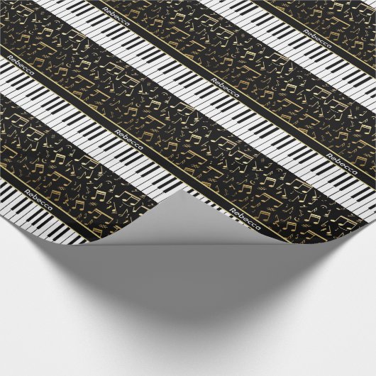 ゴールデンエレガントミュージックノートのピアノ鍵 ラッピングペーパー (角)